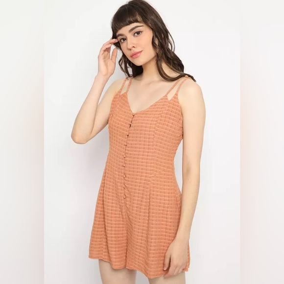 New Amuse Society Spaghetti Strap Button Front Romper – Size L – Deep Orange - Picture 1 of 16